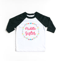 Middle Sister Announcement Floral Toddler Raglan