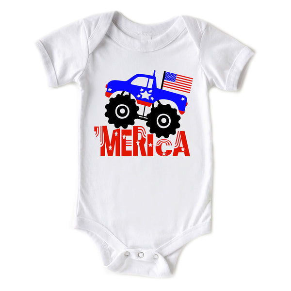 'Merica Monster Truck Baby 4th of July Onesie
